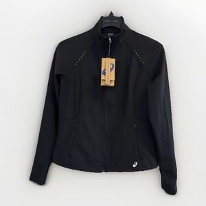 NEW ASICS Women's Size S Full Zip Running Jacket Pockets Black Cold Weather